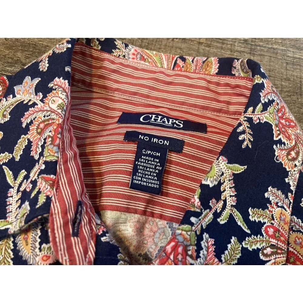 CHAPS Women’s Button Up Blouse Top Floral Paisley Long Sleeve No Iron Blue Sz S - Picture 2 of 9